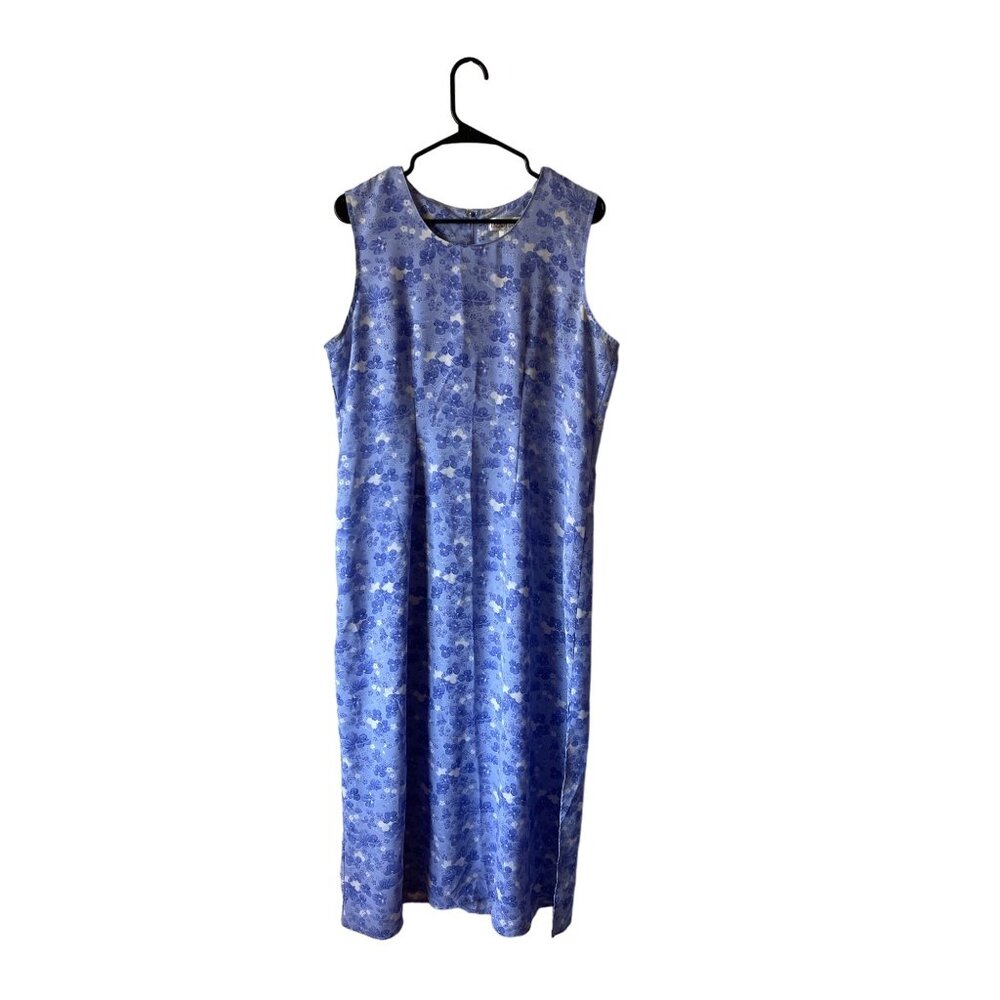 Vintage Trendy Looks Women's Floral Print Blue Prairie Crew Neck Maxi XL Dress